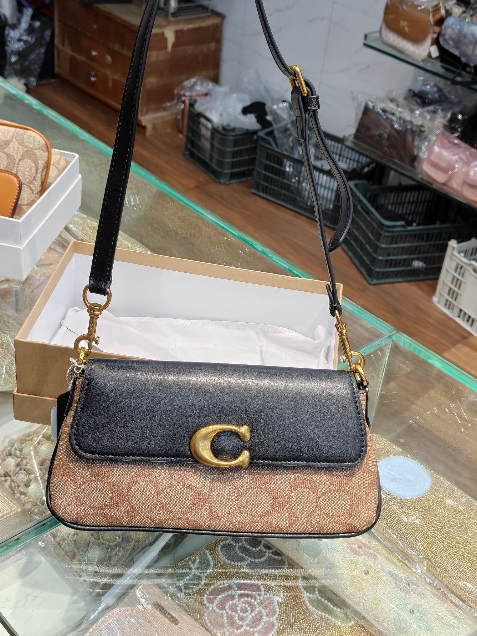 Co*ch Jet Shoulder Bag With Long Belt and Dust Bag And Box