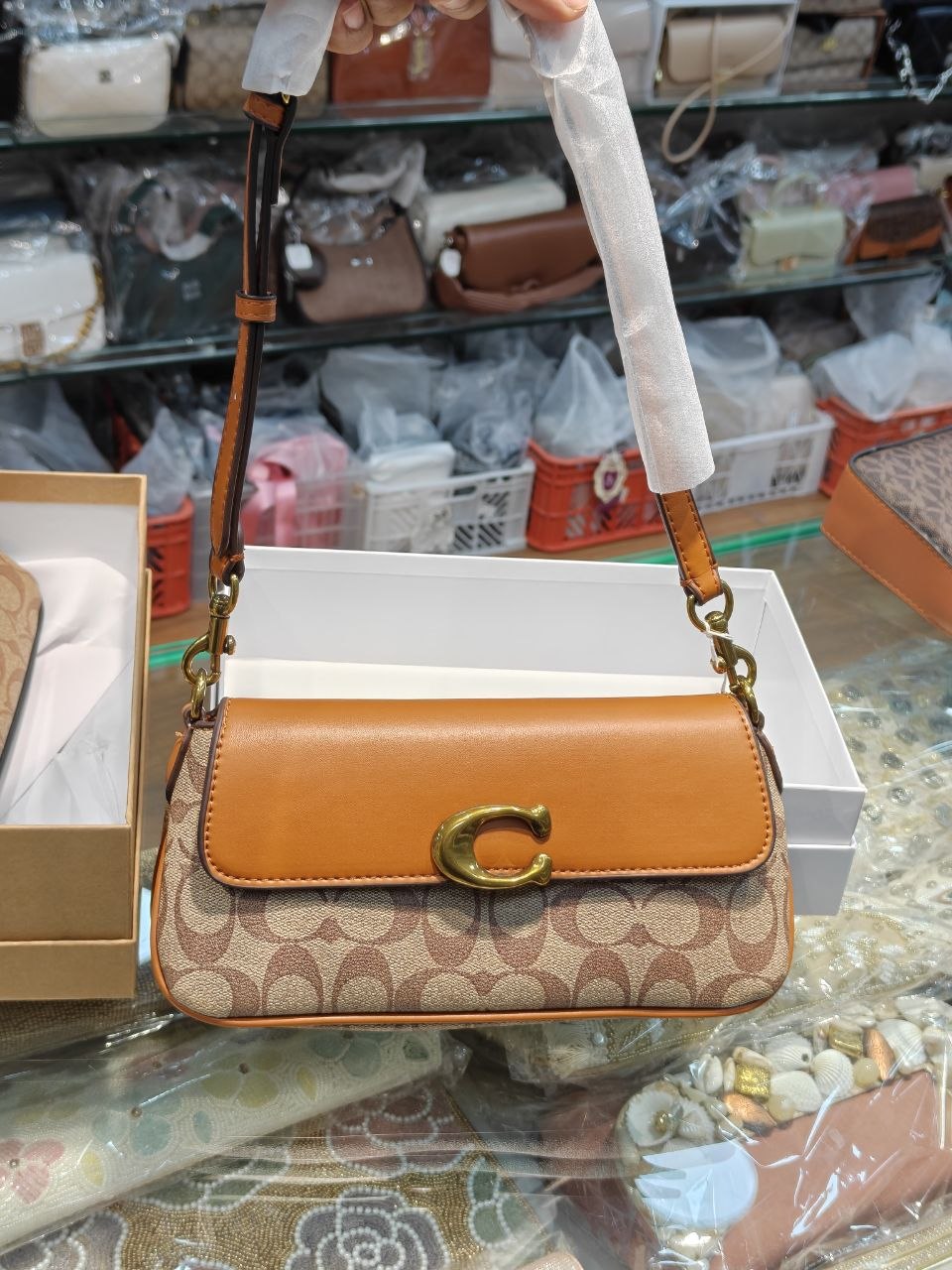 Co*ch Jet Shoulder Bag With Long Belt and Dust Bag And Box