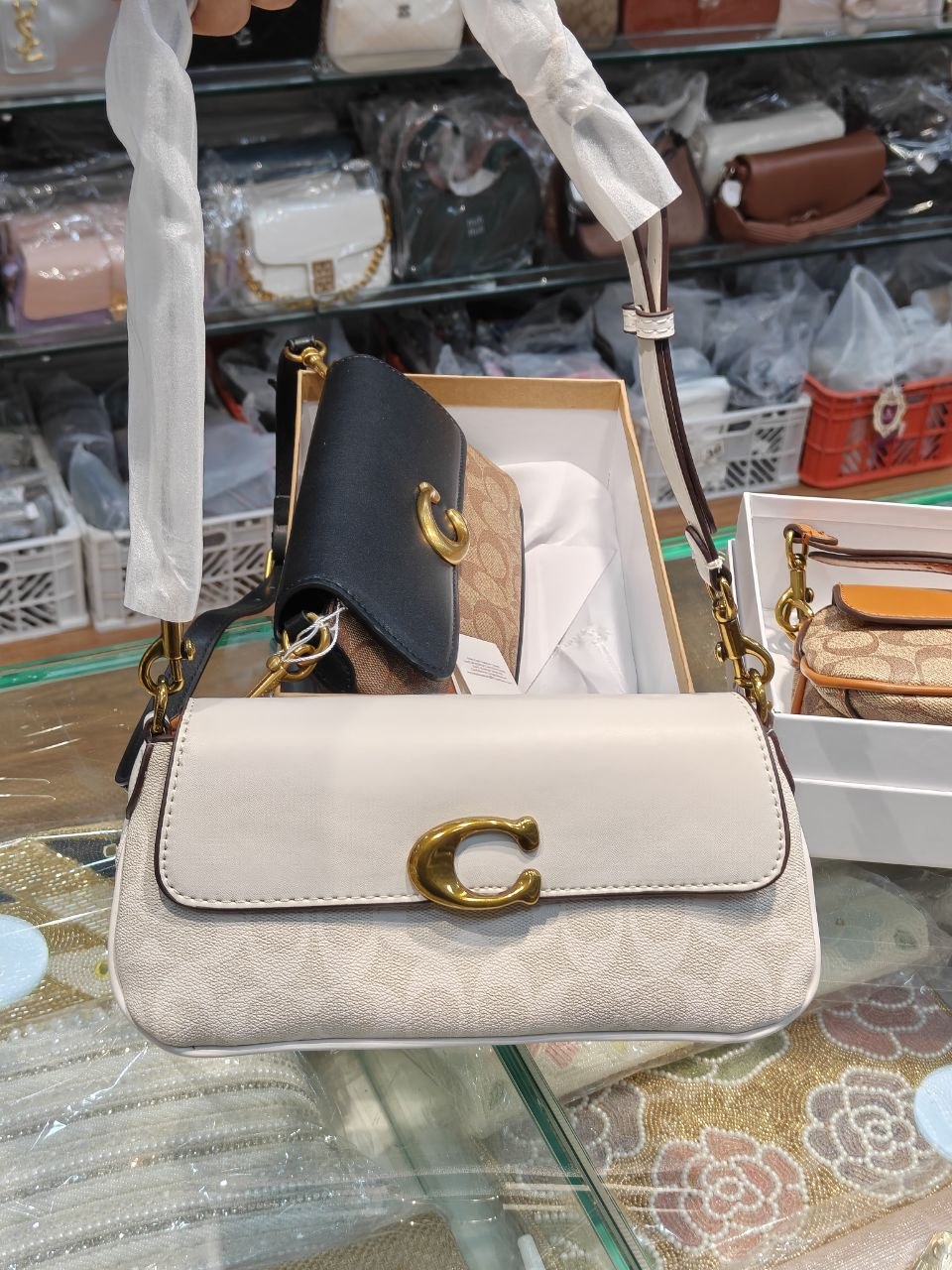 Co*ch Jet Shoulder Bag With Long Belt and Dust Bag And Box