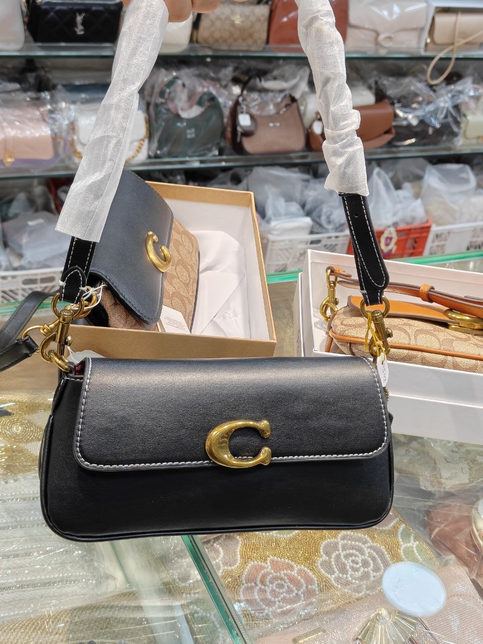 Co*ch Jet Shoulder Bag With Long Belt and Dust Bag And Box