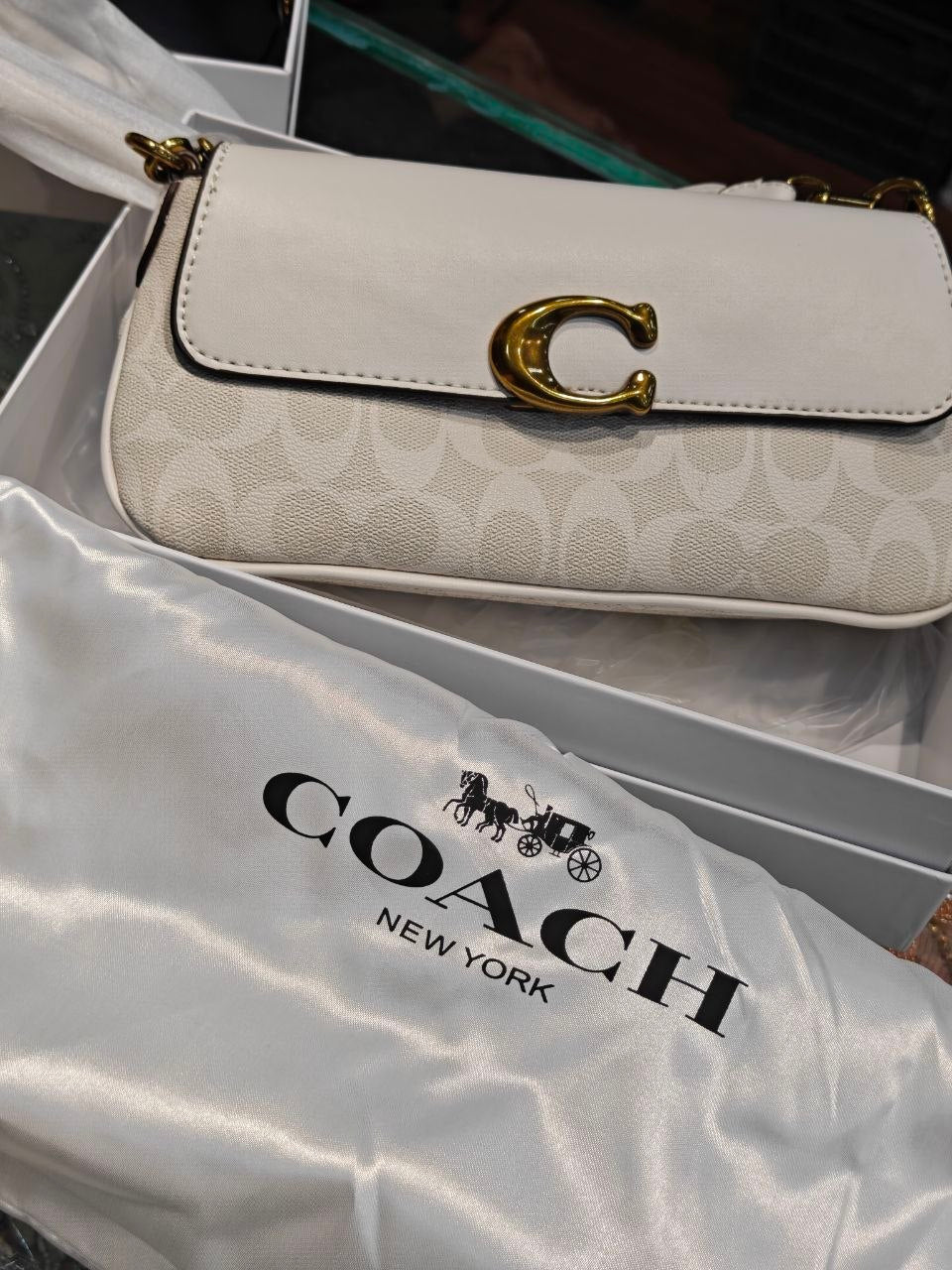 Co*ch Jet Shoulder Bag With Long Belt and Dust Bag And Box